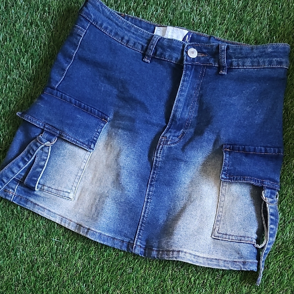 Denim Mini Skirt with Pockets